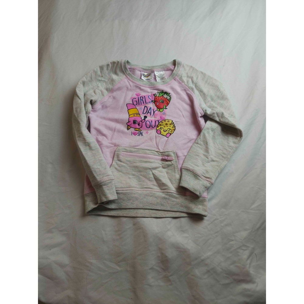 Shopkins Crewneck Sweatshirt Girls‎ Size 6/6X Pink Gray Pocket Girls Day Out